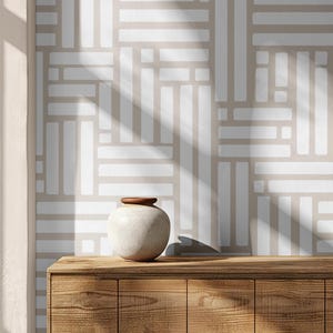 Neutral Boho Wallpaper | Geometric Shapes Decor | Beige Color | Peel and Stick | Geometric Wallpaper |Art Deco | Room Decor | Retro Wall Art
