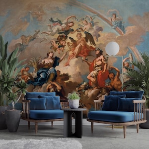 Renaissance Art Wallpaper | Bartolomeo Altomonte | Renaissance Mural | Ceiling Wallpaper | Baroque Wall Art | The Four Seasons Paying Homage