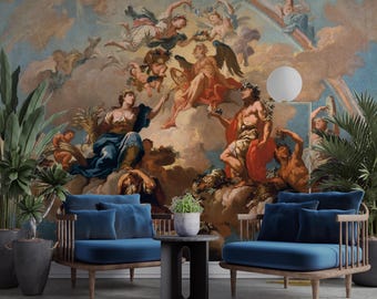 Renaissance Art Wallpaper | Bartolomeo Altomonte | Renaissance Mural | Ceiling Wallpaper | Baroque Wall Art | The Four Seasons Paying Homage