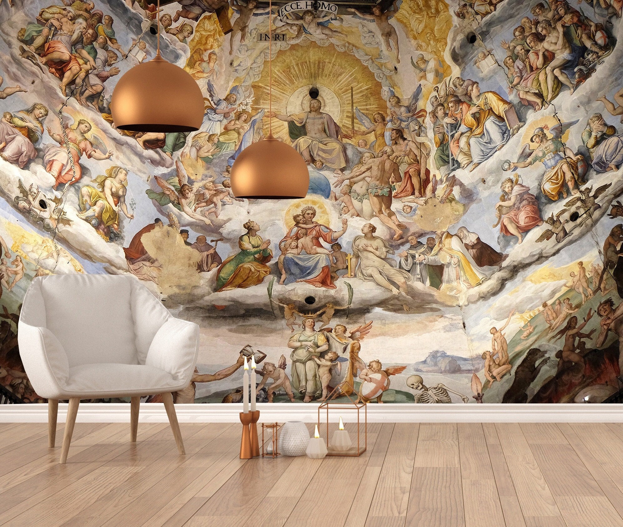 Renaissance Art Wallpaper | Last Judgment, Fresco Wall Mural | Ceiling Wallpaper | Renaissance Mural | Boho Wallpaper
