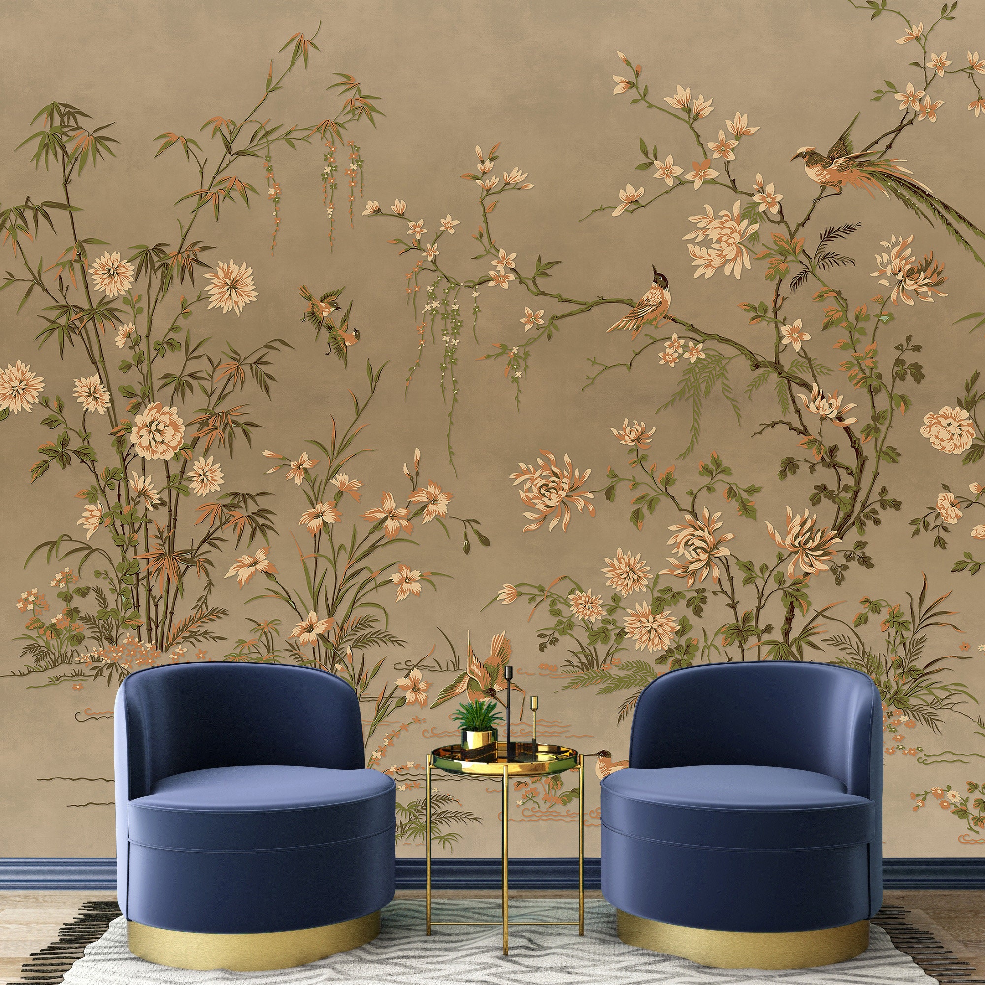 Chinoiserie Wallpaper | Birds on Branches | Peel and Stick, Removable ...