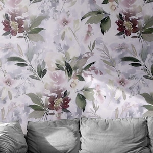 Cool Floral Wallpaper | Peel and Stick | Removable Wallpaper | Watercolor Wallpaper | Wall Decor | Peony Wallpaper | Spring Floral Decor