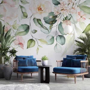 Papier peint floral | Peler et coller | Fleurs sauvages Papier peint | Décoration murale bohème | Papier peint fleur | Papier peint pour salon | Papier peint pour chambre à coucher