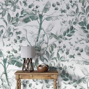 Cool Botanical Wallpaper | Peel and Stick | Wall Decore | Floral Wallpaper | Green Wallpaper | Living Room Wallpaper | Bedroom Wallpaper