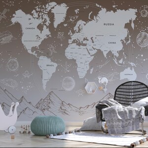 Papier peint carte des enfants | Peler et coller | Amovible | Décoration murale carte | Papier peint pour chambre d'enfant | Papier peint enfant cool | Décoration murale pour chambre d'enfant