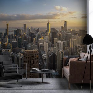Vista della città di Chicago / Staccare e attaccare / Rimovibile / Incredibile murale sullo skyline di Chicago / Decorazione da parete / Vista dei grattacieli di Chicago / Skyline di Chicago