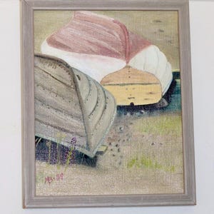 1989 Original Swedish Modernist Oil on Canvas &quot; Boats&quot;  - Framed