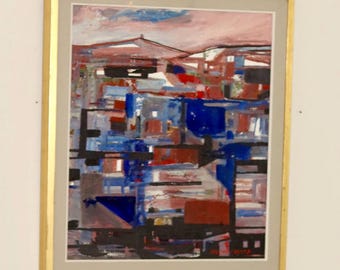 Mid-Century Original Swedish Oil on Panel "Abstract Composition " by Hultkrantz. - Vintage & Framed