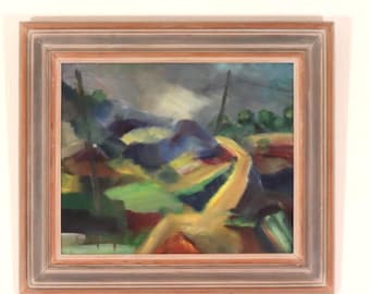 Original  Swedish Oil On Panel Abstract Landscape – Vintage & Framed – 55 × 60 cm (21.5" × 23.5")