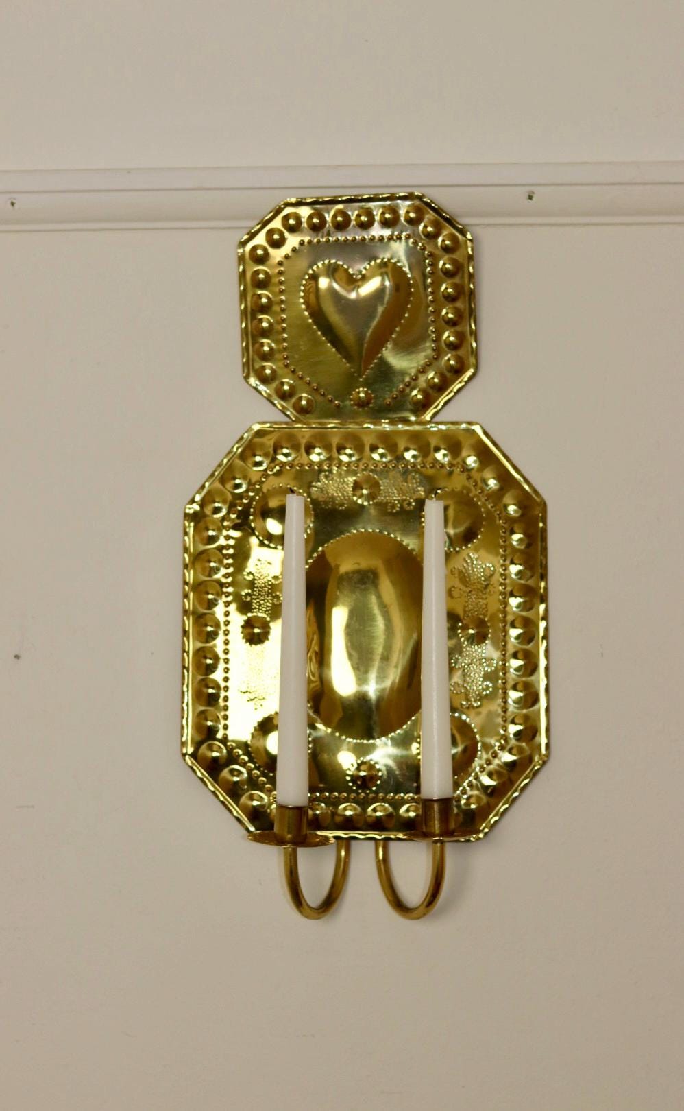 Large Swedish Brass Sconce For Two Candles