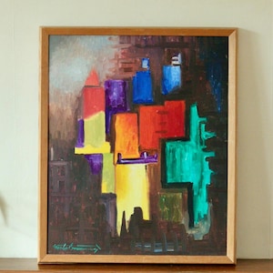 Mid-20th Century Original Swedish Oil on Canvas – Non-Figurative Motif – GÖSTA EMMING (1903–1989) – Vintage & Framed