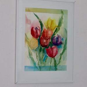 Dipinto originale svedese ad acquerello "Tulipani" di B. BJORKLUND - Vintage e incorniciato