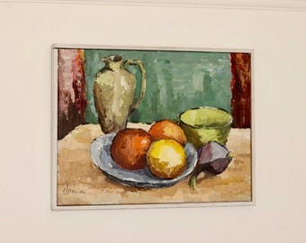 Original Swedish Mid- Century Oil On Canvas Painting "Still Life - Fruit" by K.OSTERLIND --Vintage & Framed