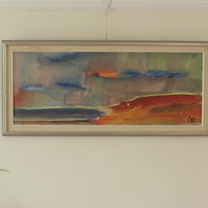 Original Mid Century Oil on Panel – “Illumination” – Framed, 84 x 37 cm (33.1 x 14.6 in)