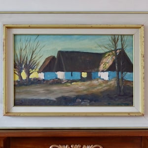 Mid-Century Original Swedish Oil on Canvas &quot;Ödegård &quot; by Hjalmar Lindblom - Vintage & Framed