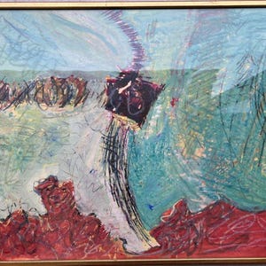 Tecnica mista originale di metà secolo su carta "Astratto" – Vintage e incorniciato, 43 x 60 cm / 16,9 x 23,6 pollici