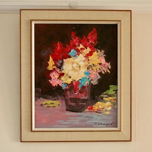 Original Mid-Century Swedish Oil on Panel – “Floral Still Life” by H. Winnegård – Vintage & Framed, 43 × 51 cm (16.9 × 20.1 in)