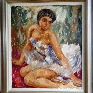 Original Large Swedish Mid-Century Oil On Canvas Painting &quot; Ballerina &quot; by Bernt Lauritzen--Vintage & Framed