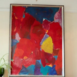 Original Vintage Abstract Painting – “Primary Colours” by Bard B, 1974 – Framed | 80 x 107 cm (31.5 x 42.1 in)