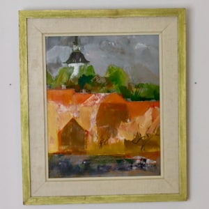 1950&#39;s Original Swedish Mid-Century Oil On Board Painting &quot; Abstract Landscape &quot; by Ann Marie Ekbom --Vintage & Framed