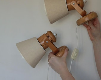Paar vintage wandlampen van Solbackens Svarveri, Zweden, jaren 1970 - Dennenhout