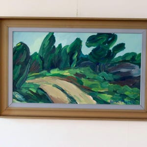 Mid-Century Original Swedish Oil on Canvas &quot;Clearing  &quot; by Kersti Flyckt- Vintage & Framed, 31.1 x 18.1 inches
