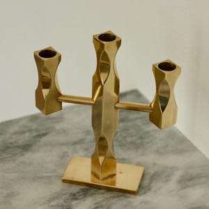 Swedish Brass Three Arm Candelabra by Lars Åkesson for Vallonmässing