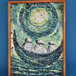 Óleo sobre tabla original sueco de mediados de siglo "Viaje" - Vintage y enmarcado