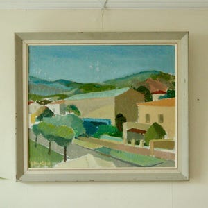 Original Mid Century Swedish Oil on Canvas – “Houses” by Hilmer Bengtsson – Framed, 64 x 55 cm (25.2 x 21.7 in)