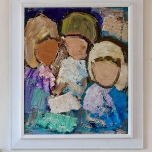 Original Large Swedish Modernist Oil Painting&quot; Family &quot;by Gösta Falck circa 1960-Vintage & Framed