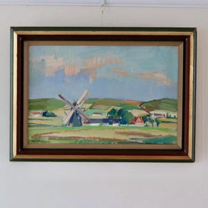 1940&#39;s Original Schwedisches Ölgemälde &quot;Landschaft mit Windmühle&quot; von Gerhard Wihlborg - Vintage & gerahmt.&quot;