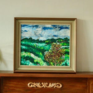 Original Mid-Century Oil on Canvas – “Landscape Motif” – Vintage & Framed | 45 x 39 cm (17.7 x 15.4 in)