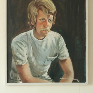 Huile sur toile originale du milieu du XXe siècle - Portrait d&#39;un homme - vintage et encadrée, 58 x 68 cm / 22,8 x 26,8 pouces