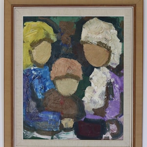 Original Large Swedish Modernist Oil Painting &quot; Family &quot;by Gösta Falck circa 1960-Vintage & Framed