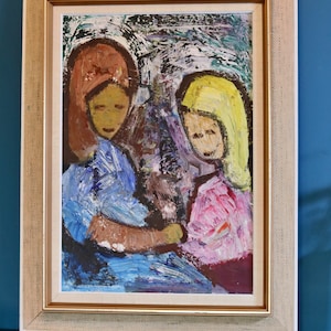 Original Large Swedish Modernist Oil Painting &quot;Figures&quot; by Gösta Falck circa 1960-Vintage & Framed