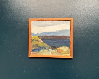 Original svensk olja på duk – “Landskap II” av Stig Delang – Signerad – Vintage & Inramad – 36 × 32 cm (14,2" × 12,6")