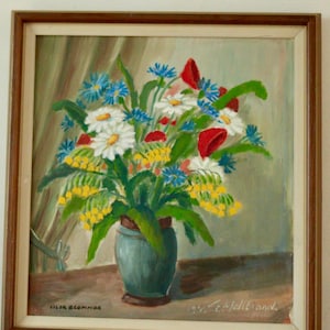 Originele Zweedse olieverf op doek - 'Wilde bloemen' van G. MELLBRAND - vintage en ingelijst, 37 x 31 cm (14,6 x 12,2 in)