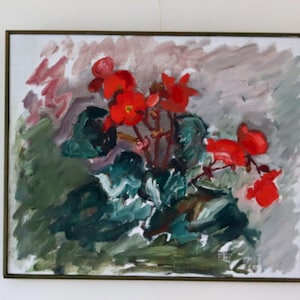 Mid-Century Original Swedish Oil on Canvas &quot;Floral Arrangement Still life &quot; by Bente Bjerregaard  - Vintage & Framed