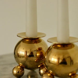 Pair of Mid-Century Swedish Heavy Brass Candle Holders by Gusum