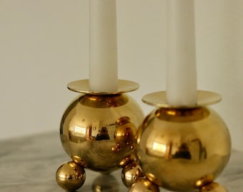 Pair of Mid-Century Swedish Heavy Brass Candle Holders by Gusum