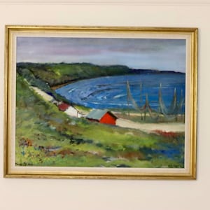 Origineel Zweeds vintage olieverfschilderij uit de jaren 70 "Kåseberga" van Harry Sohlberg -- vintage en ingelijst