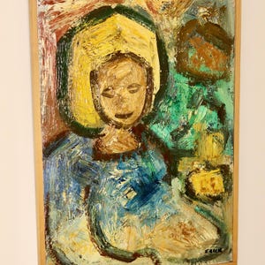 Original Large Swedish Modernist Oil Painting&quot; Girl &quot;by Gösta Falck circa 1960-Vintage & Framed