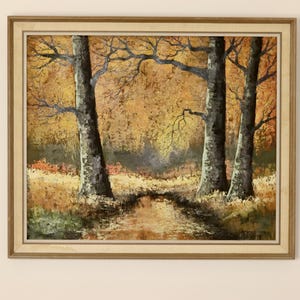 Vintage Oil on canvas  &quot;Autumn in the Woods&quot;- Signed Susan Krammer