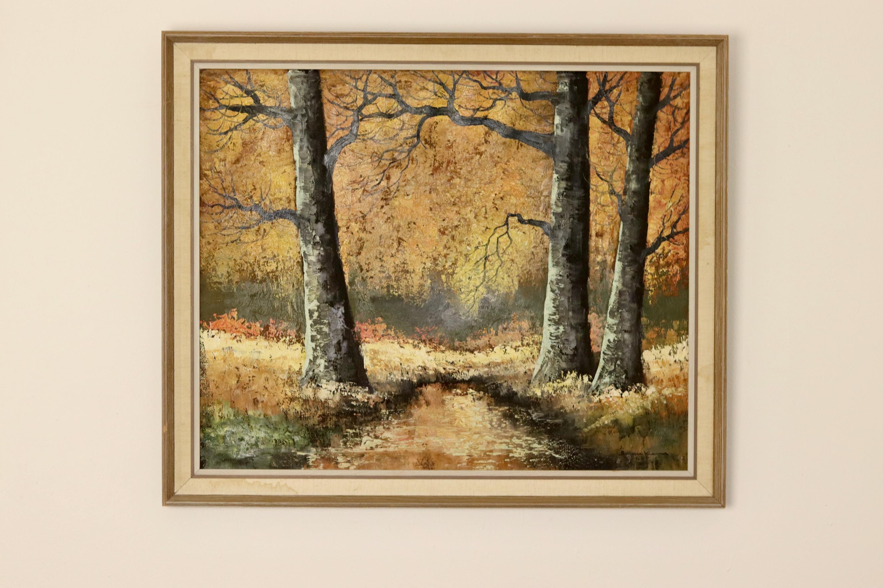 Vintage Oil on canvas  "Autumn in the Woods"- Signed Susan Krammer