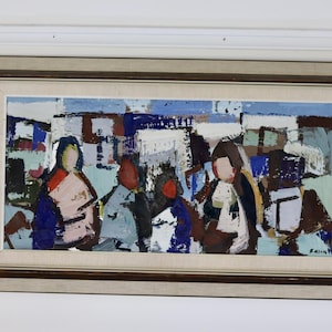 1970&#39;s Original Large Swedish Modernist Oil Painting&quot; People &quot;by Gösta Falck- Vintage & Framed
