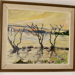Original Swedish Oil On Canvas Painting &quot;Water Side&quot; --Vintage & Framed