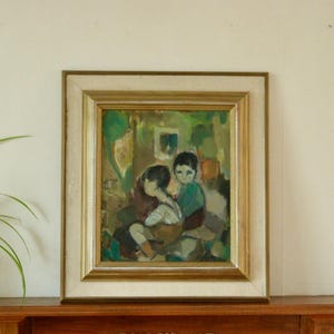 Original Mid-Century Scandinavian Oil on Board – “Children” by Erik Sigfrid Persson – Vintage & Framed, 47 × 52 cm (18.5 × 20.5 in)