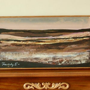 Deense olieverf op paneel uit het midden van de 20e eeuw – sereen landschap – FREDDY ERIKSEN (1930–2012) – vintage en ingelijst, 51,5 x 28,5 cm / 20,3 x 11,2 inch