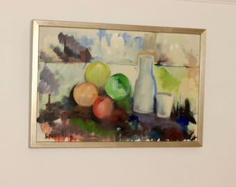 Original European Mid-Century Oil On Canvas Painting "Still Life" by SMETANA --Vintage & Framed