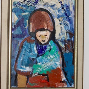 Original Large Swedish Modernist Oil Painting &quot;Figure &quot;by Gösta Falck circa 1960-Vintage & Framed